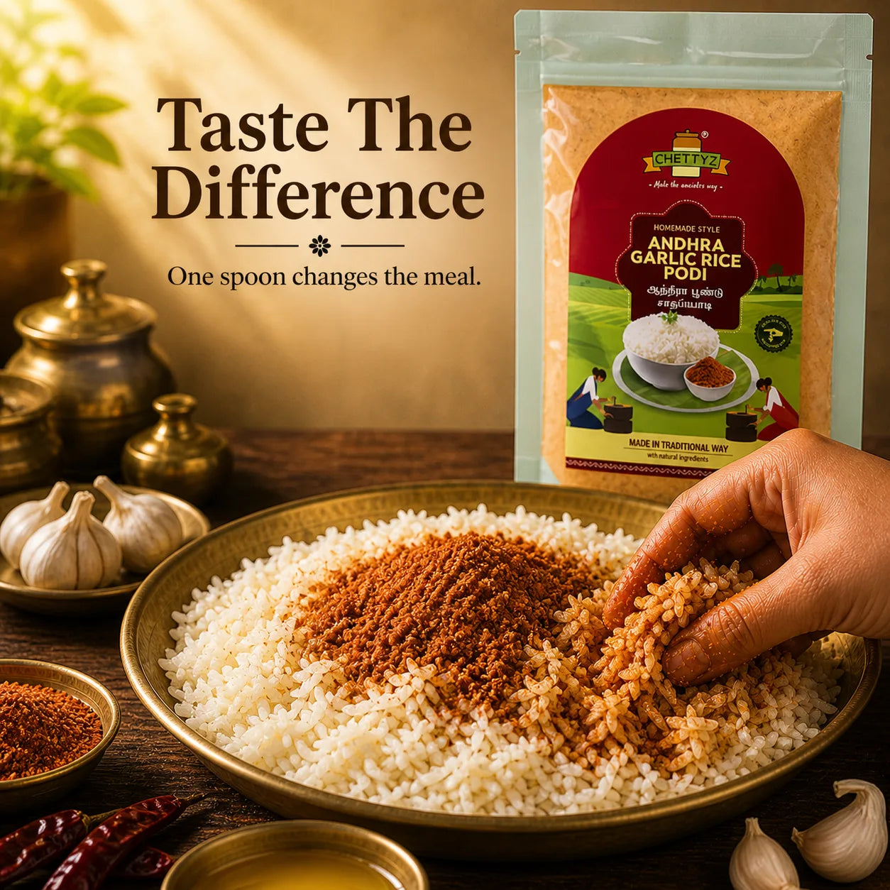 Homemade Style Andhra Garlic Rice Podi