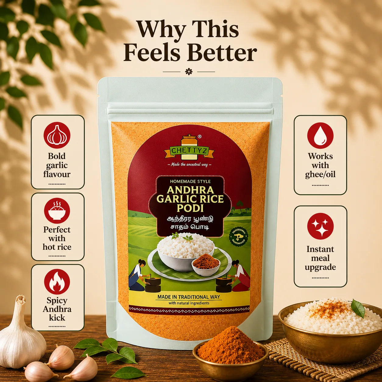 Homemade Style Andhra Garlic Rice Podi