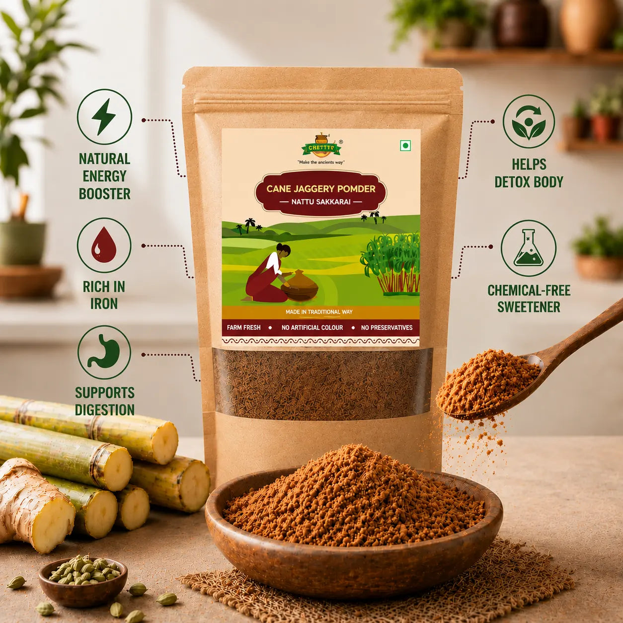 Cane Jaggery Powder (Nattu Sakkarai)