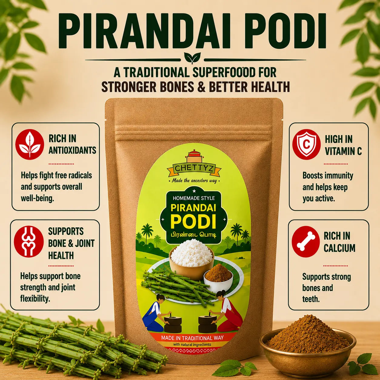 Homemade Style Pirandai Podi (For Rice & Idli/Dosa)